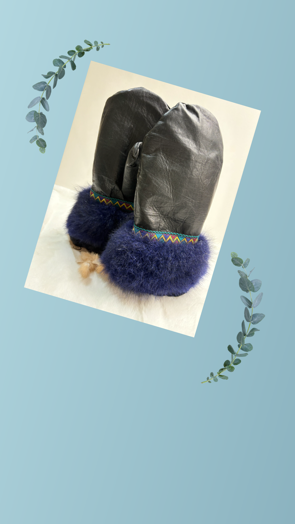 Mitaines de cuir et opossum teint