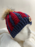 Tuque de laine, bleue et rouge