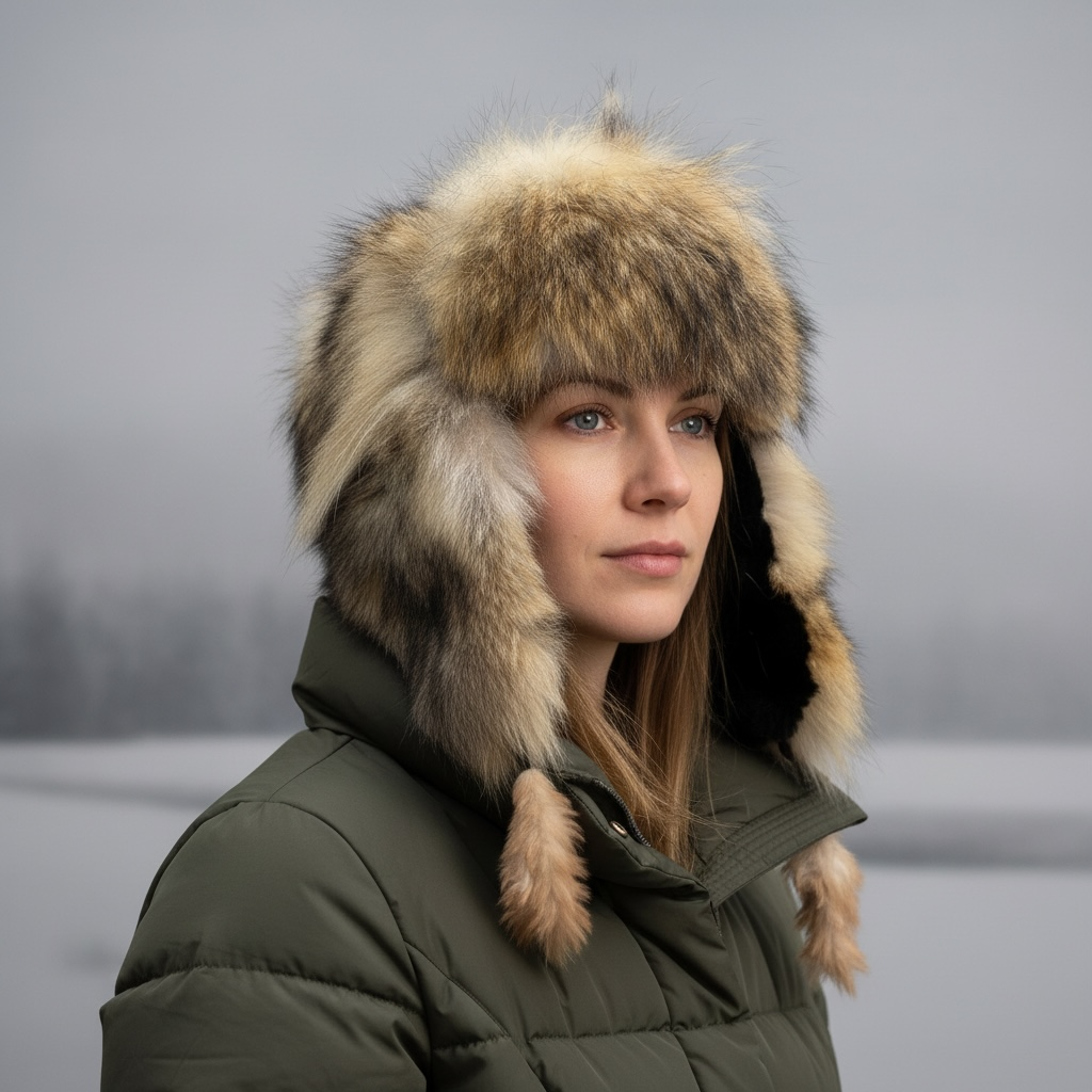 Chapeau tout fourrure de coyote